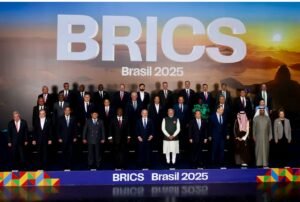 All 21 leaders of the BRICS group pose for the family photo during the Summit in Rio de Janeiro, Brazil July 7, 2025.